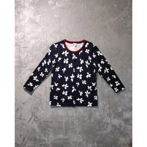 Talbots Women Small Petite Blue w/White Flowers Cardigan Sweater Casual